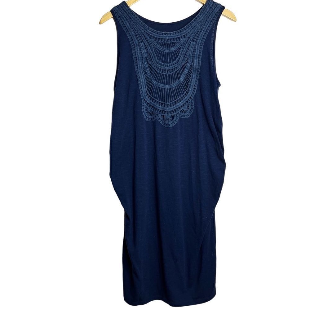 Liz Lange Ruched Crochet Maternity Dress Blue Size Medium
